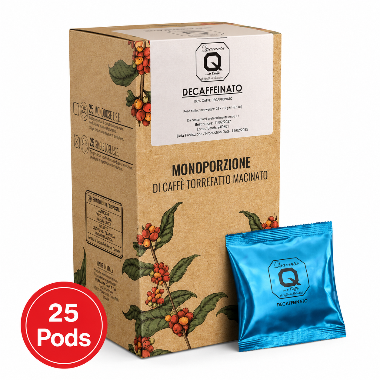 Decaffeinated ESE Coffee Pods 44mm
