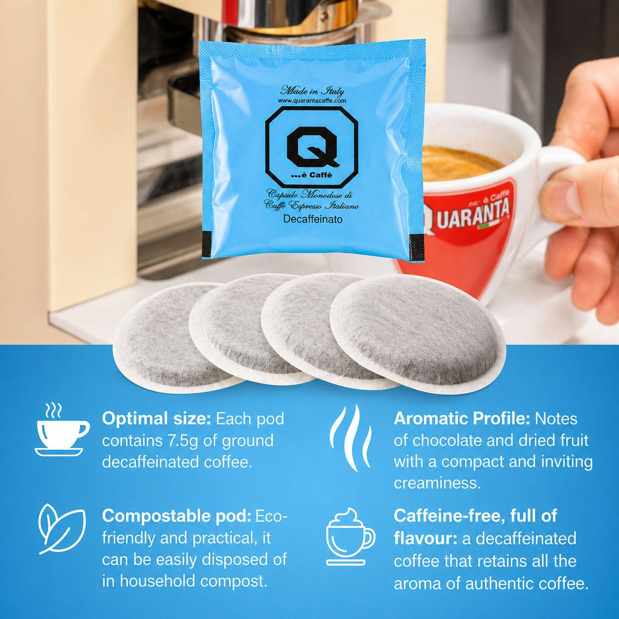 Decaffeinated ESE Coffee Pods 44mm