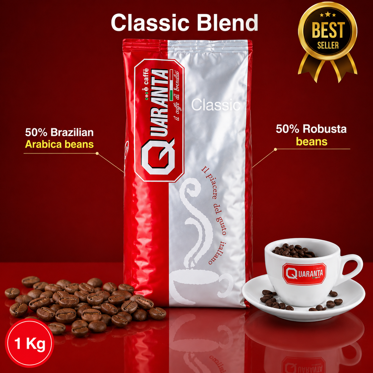 Classic Italian Coffee Beans – Balanced Espresso Blend (50% Arabica / 50% Robusta)