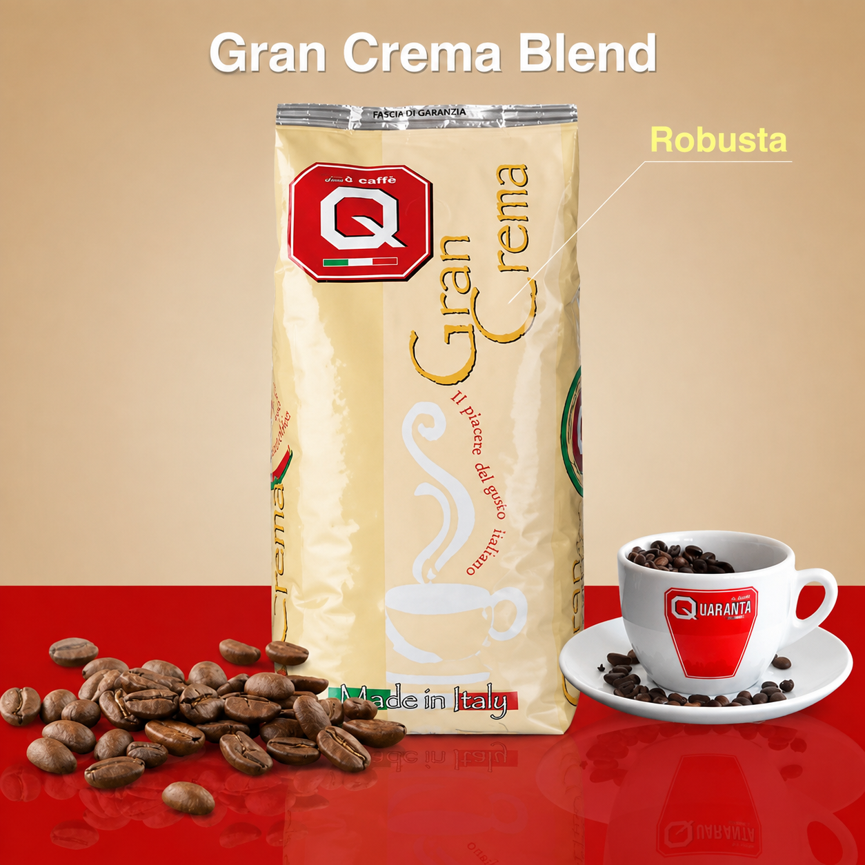Gran Crema Italian Coffee Beans – Rich Crema Espresso Blend (30% Arabica / 70% Robusta)