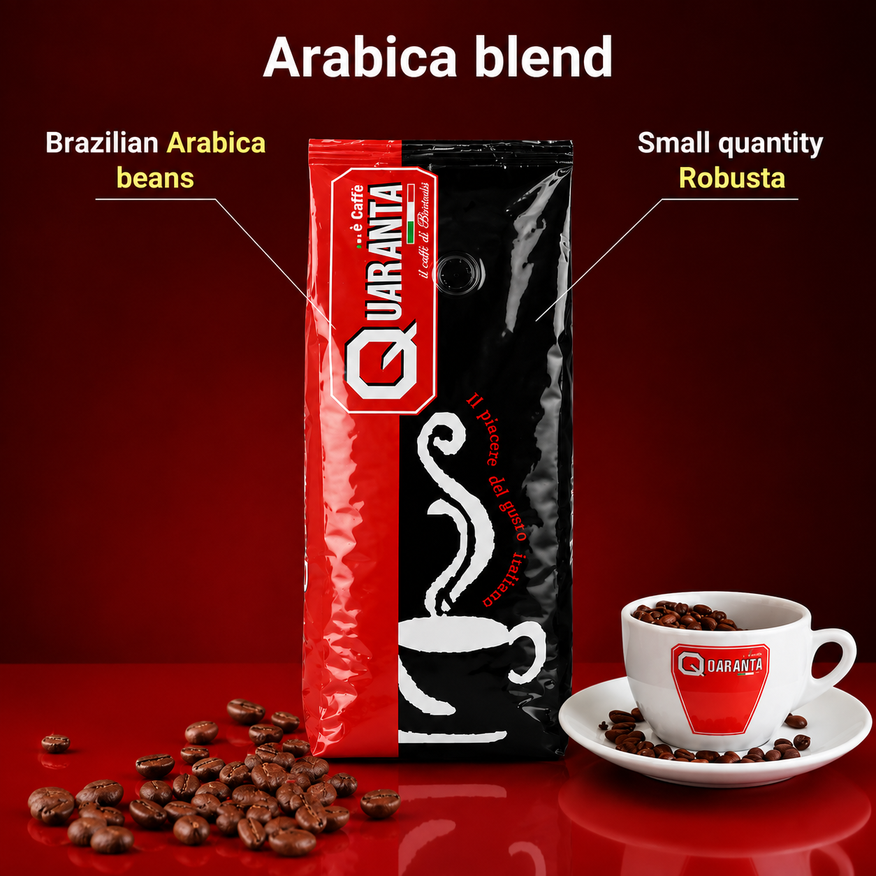 Arabica Italian Coffee Beans – Premium Espresso Blend (90% Arabica / 10% Robusta)